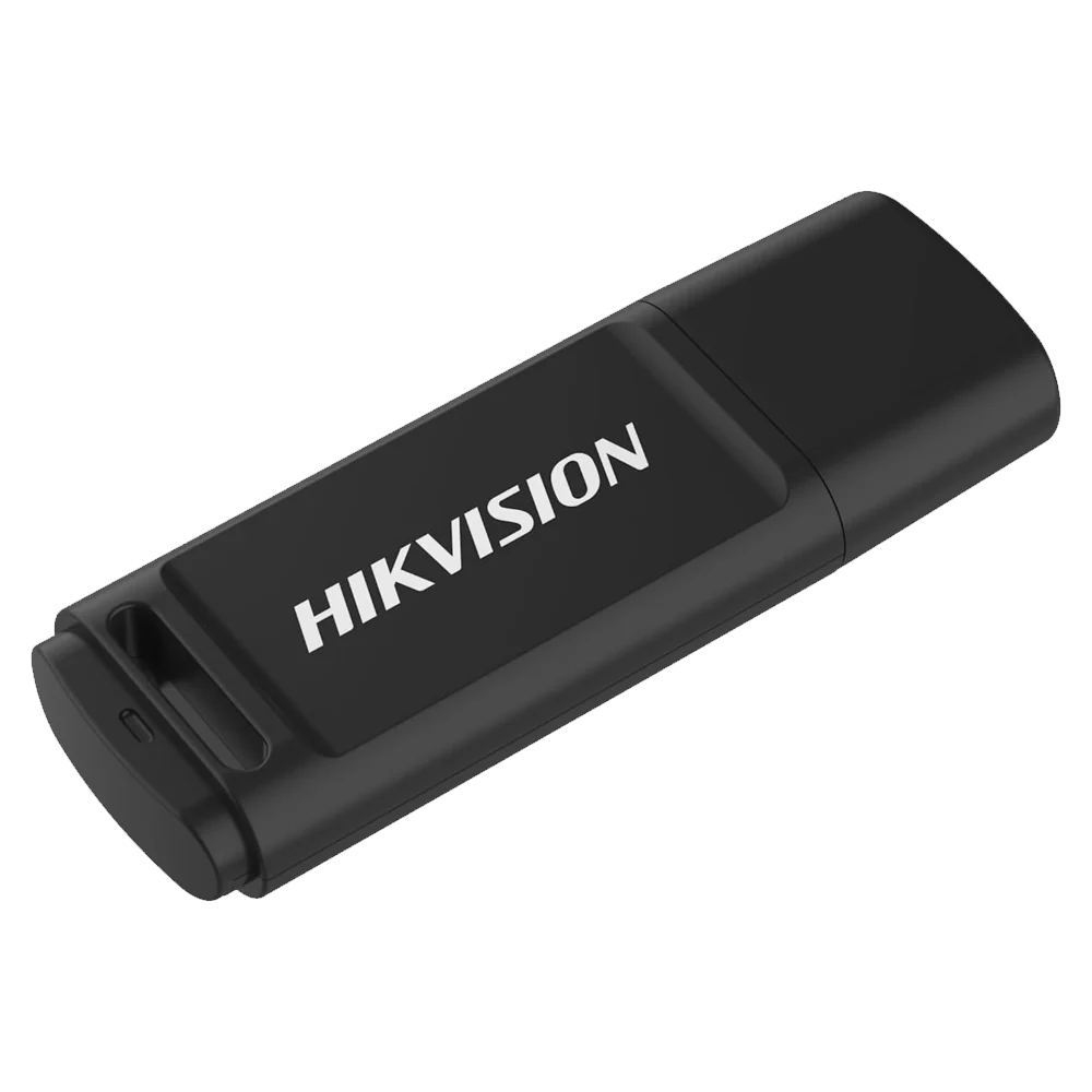 Black Hikvision USB flash drive on a white background