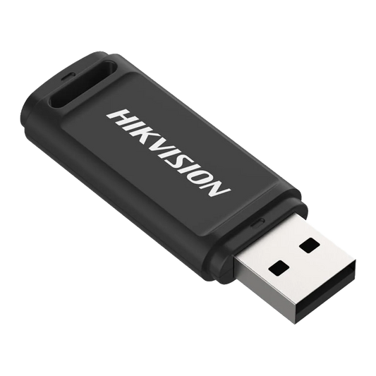 Black Hikvision USB flash drive on a white background