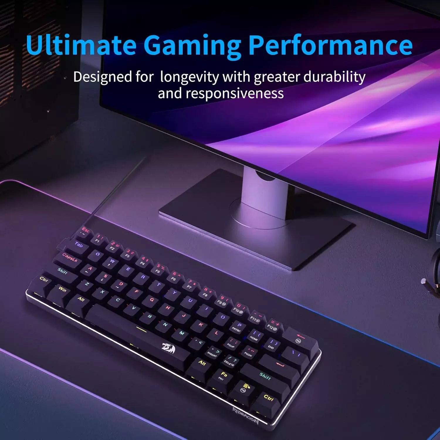 Keyboard Gaming Mechanical Redragon Jax K613 61-Key Rainbow Wired (Blue Switch) - King Tech