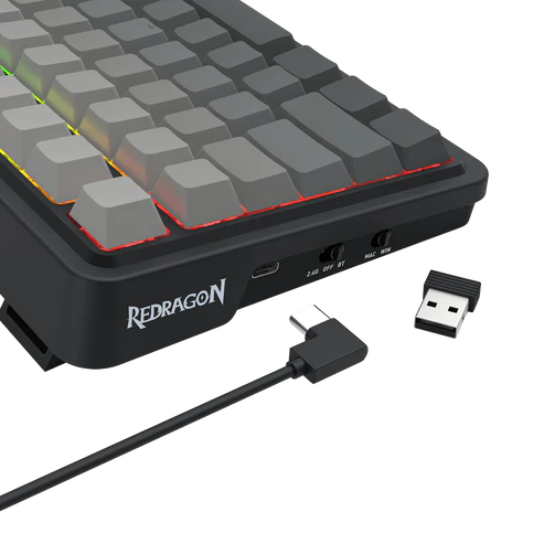 Keyboard Gaming Mechanical Redragon K688 GB 98-Key Wireless RGB Gasket Knob (Grey/Black) - King Tech