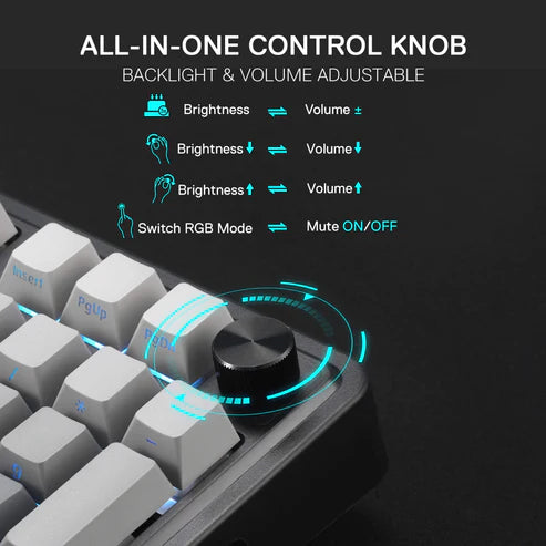 Keyboard Gaming Mechanical Redragon K688 GB 98-Key Wireless RGB Gasket Knob (Grey/Black) - King Tech
