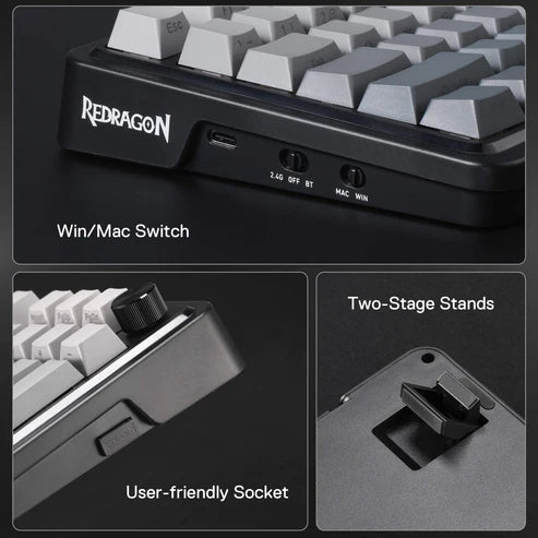 Keyboard Gaming Mechanical Redragon K688 GB 98-Key Wireless RGB Gasket Knob (Grey/Black) - King Tech