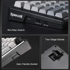 Keyboard Gaming Mechanical Redragon K688 GB 98-Key Wireless RGB Gasket Knob (Grey/Black) - King Tech