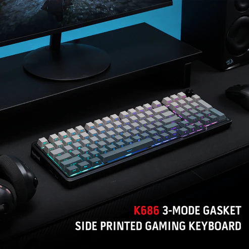 Keyboard Gaming Mechanical Redragon K688 GB 98-Key Wireless RGB Gasket Knob (Grey/Black) - King Tech