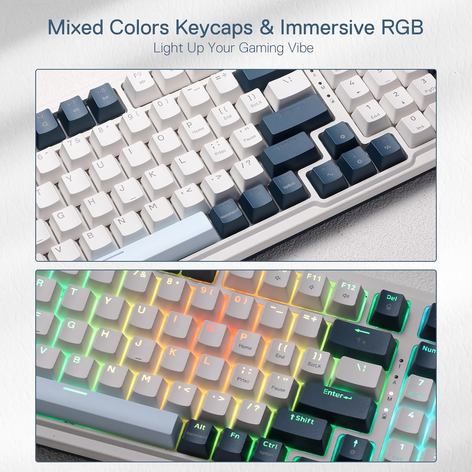 Keyboard Gaming Mechanical Redragon K688 WGL 98-Key Wireless RGB Gasket Knob (White/Grey/Light Blue) - King Tech