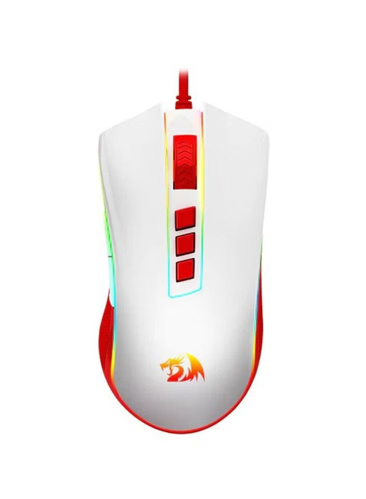 Mouse Gaming Redragon Cobra M711C Wired 12400 DPI RGB (White/Red) - King Tech