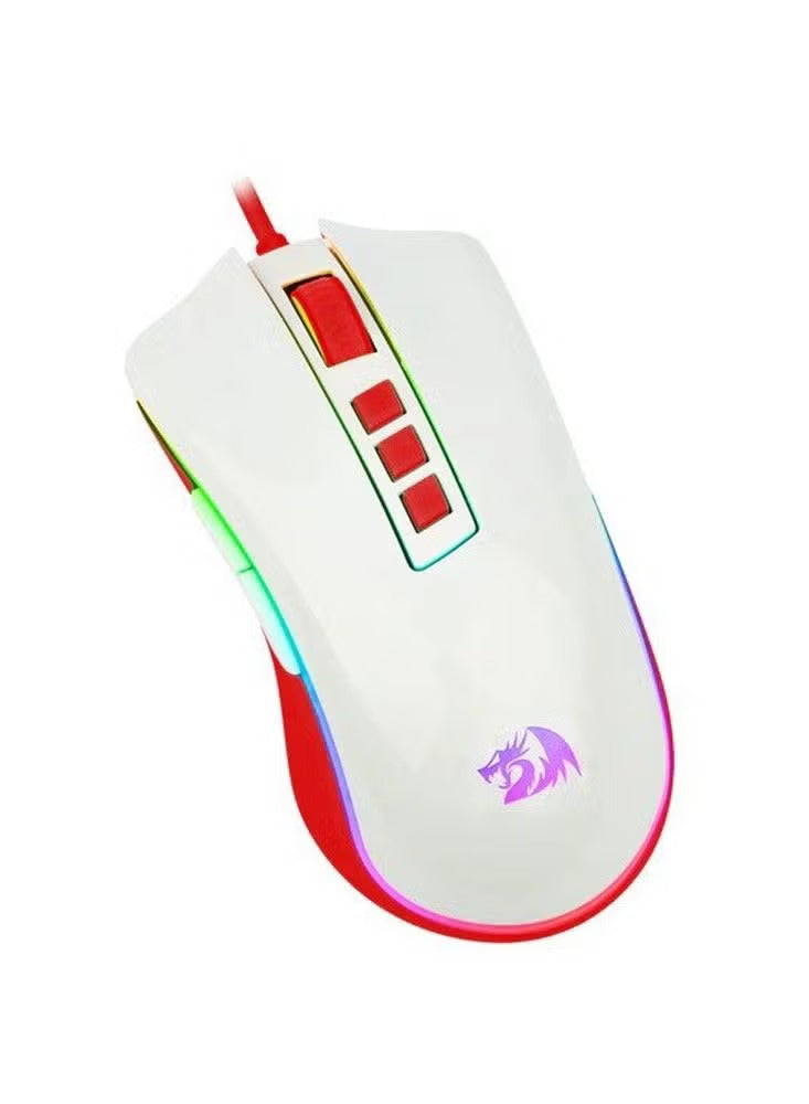 Mouse Gaming Redragon Cobra M711C Wired 12400 DPI RGB (White/Red) - King Tech