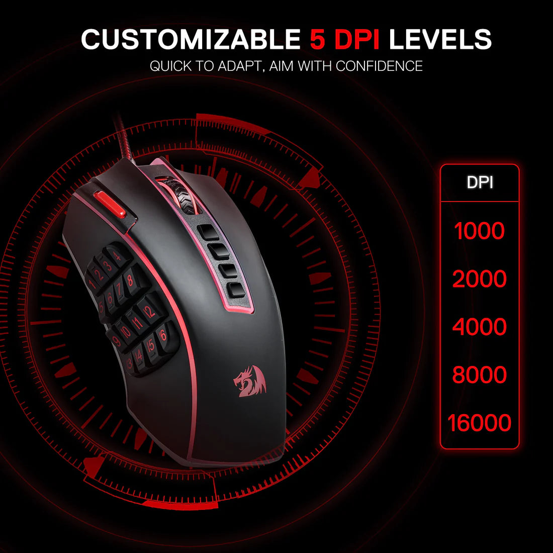 Mouse Gaming Redragon Legend M990 Laser 24000 DPI MMO - King Tech