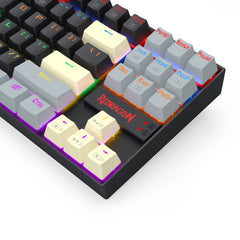 لوحة مفاتيح الألعاب الميكانيكية السلكية Redragon K552LGY-R Kumara TKL - أسود/رمادي، ألوان قوس قزح RGB، مفاتيح حمراء