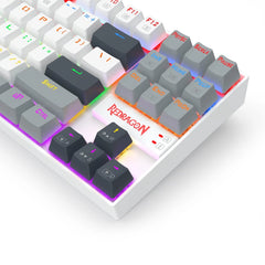لوحة مفاتيح الألعاب الميكانيكية اللاسلكية Redragon K552WGL-R Kumara TKL - أبيض/رمادي، ألوان قوس قزح RGB، مفاتيح حمراء