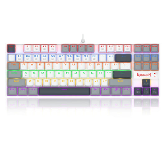لوحة مفاتيح الألعاب الميكانيكية اللاسلكية Redragon K552WGL-R Kumara TKL - أبيض/رمادي، ألوان قوس قزح RGB، مفاتيح حمراء