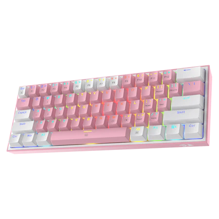 لوحة مفاتيح الألعاب الميكانيكية السلكية Redragon K617-RGB Fizz 60% - أبيض/وردي، RGB