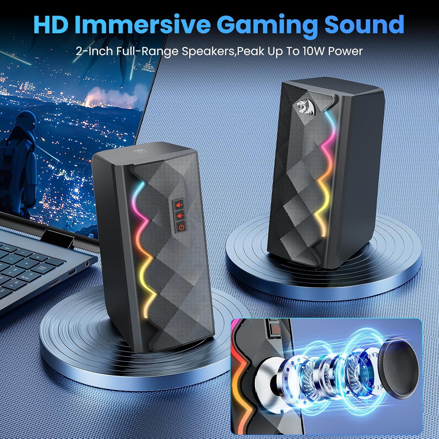 Speakers Gaming Redragon Rhapsody GS522 2.0 RGB Touch (USB/Aux) - King Tech