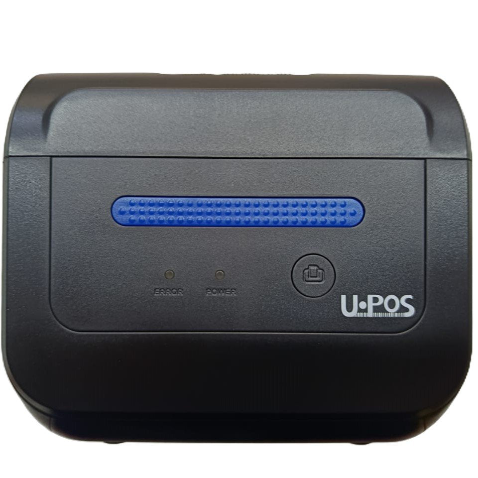 Black electronic device with blue light bar and U-POS branding on a white background
