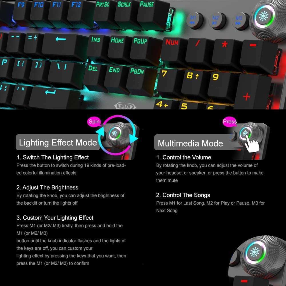 AULA F2088 Wired Mechanical Gaming Keyboard - Black