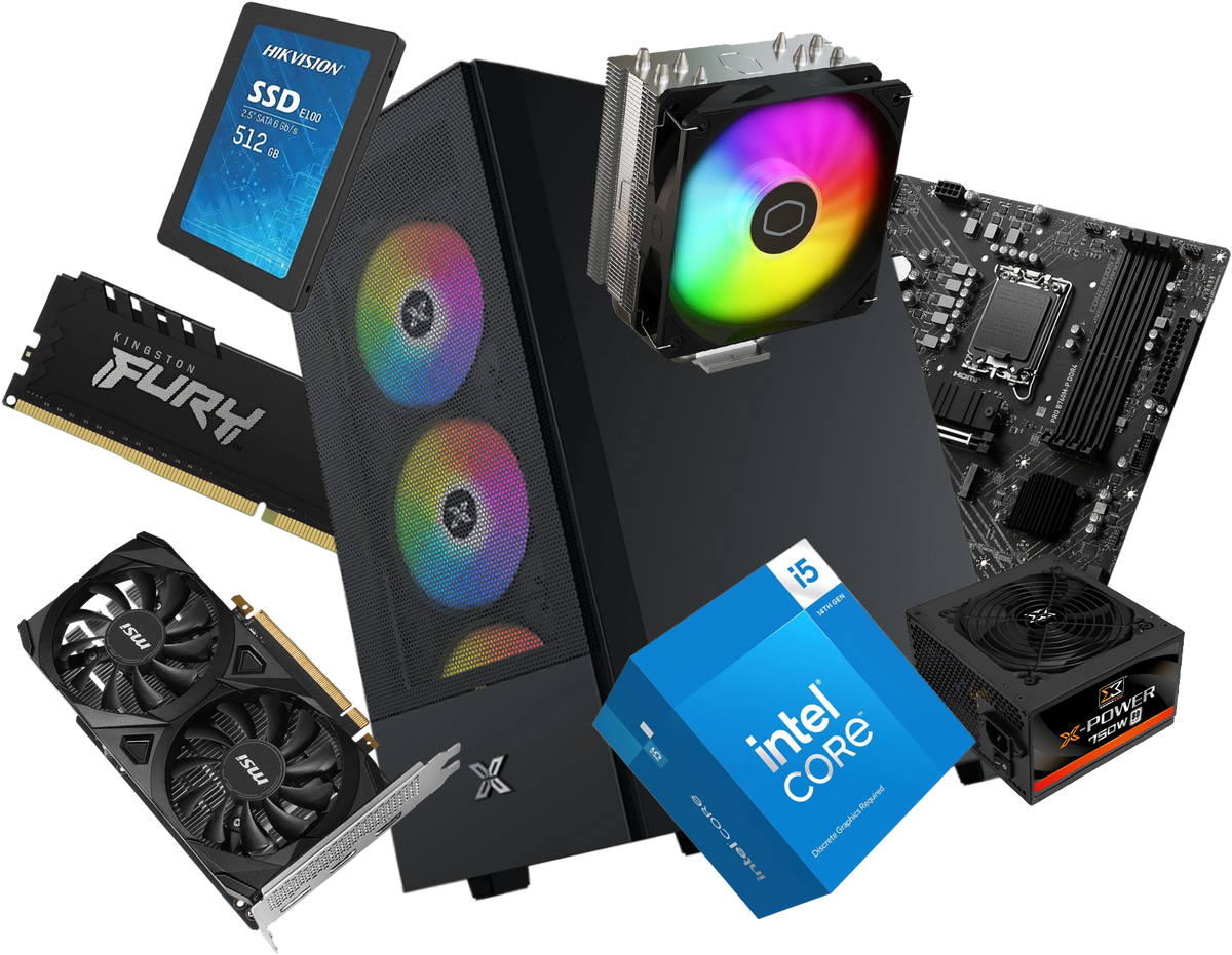 Custom Gaming PC | Intel Core i5-14400F - 16GB DDR4 RAM - 512GB SSD - MSI RTX 3050 6GB Graphics - Xigmatek Hero II Case + 750W PSU