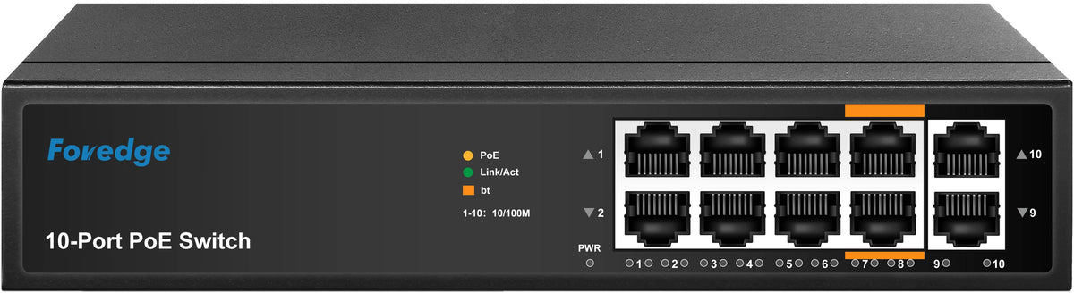 Foredge AI810M 8-Port Unmanaged PoE+ Switch - 6 PoE Ports, 2 Uplink Ports - 10/100 Mbps