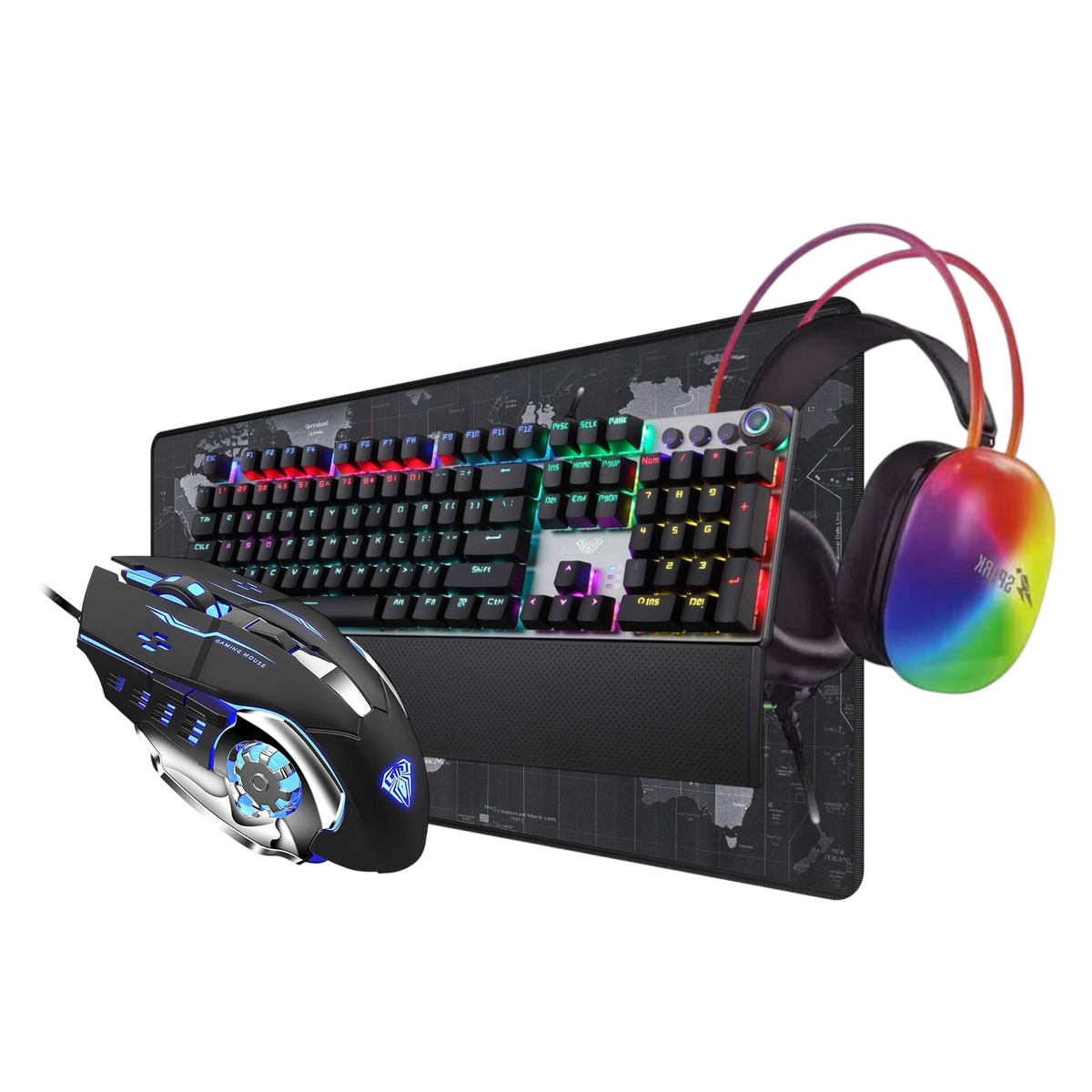 Gaming Bundle: AULA F2088 Mechanical Keyboard + AULA S20 Gaming Mouse + Spark H104 RGB Headset + Large Gaming Mouse Pad