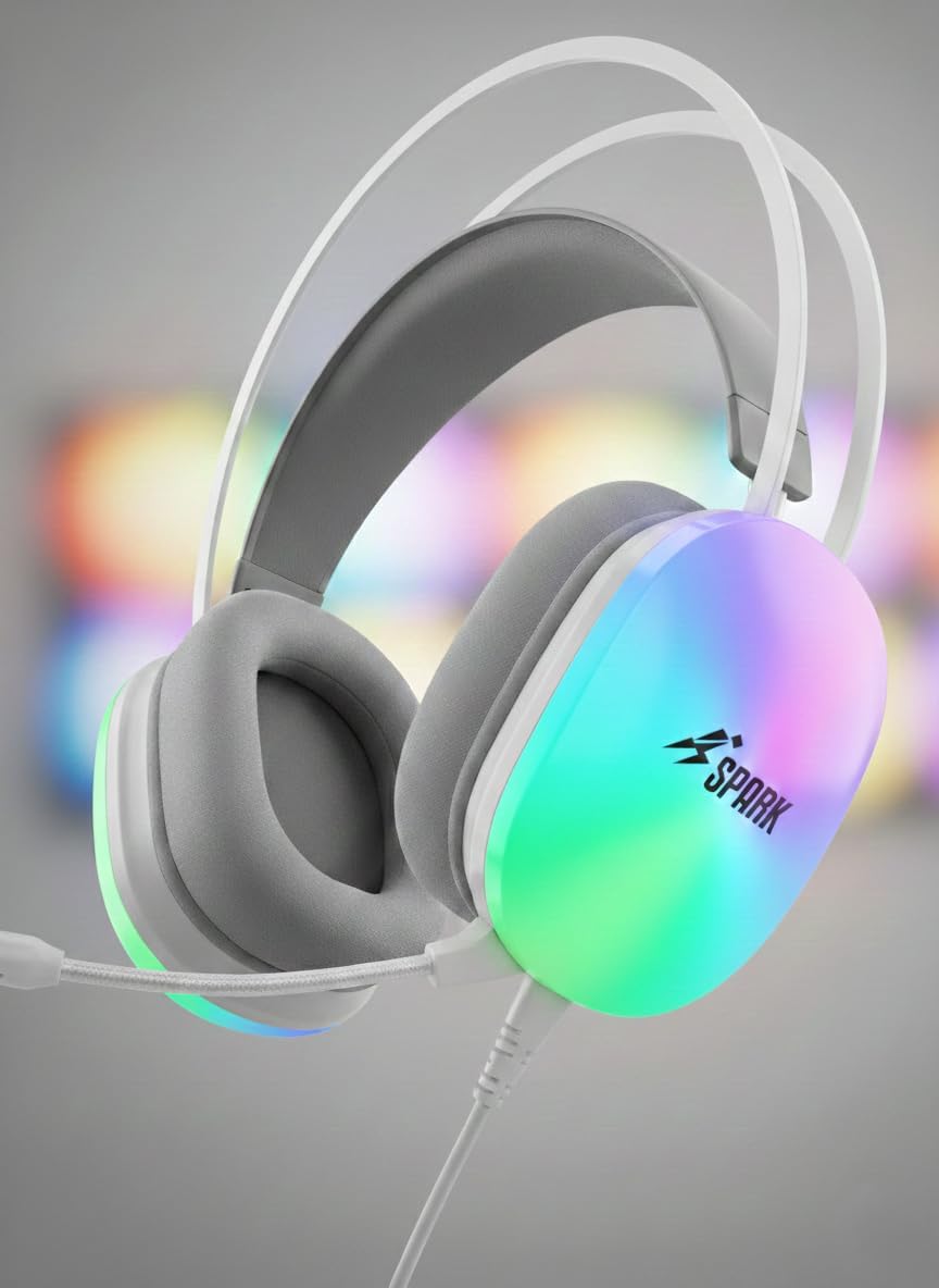 Spark H104 RGB Gaming Headset - White with Dual 3.5mm Jacks and USB