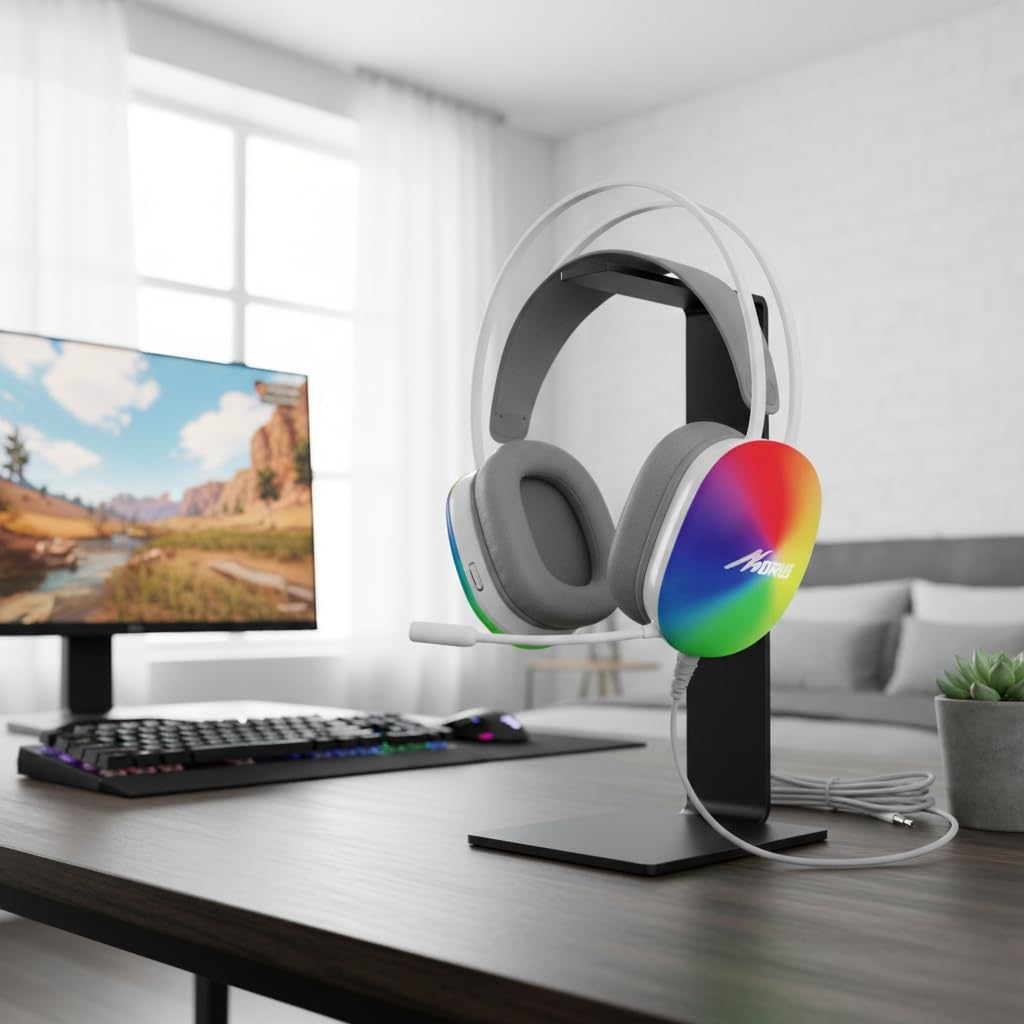 Spark H104 RGB Gaming Headset - White with Dual 3.5mm Jacks and USB