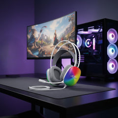 Spark H104 RGB Gaming Headset - White with Dual 3.5mm Jacks and USB