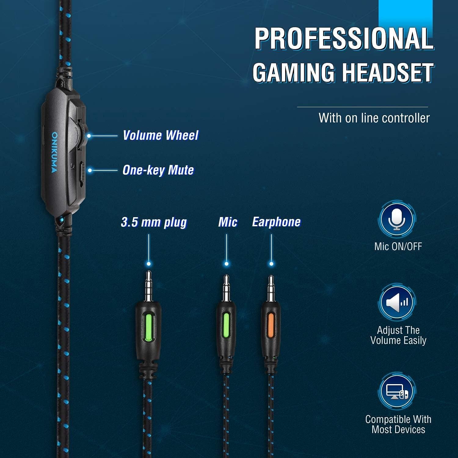 Headphones Gaming Onikuma K1B Blue Red Gray - King Tech