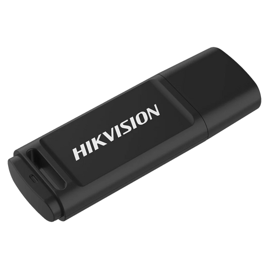 Black Hikvision USB flash drive on a white background