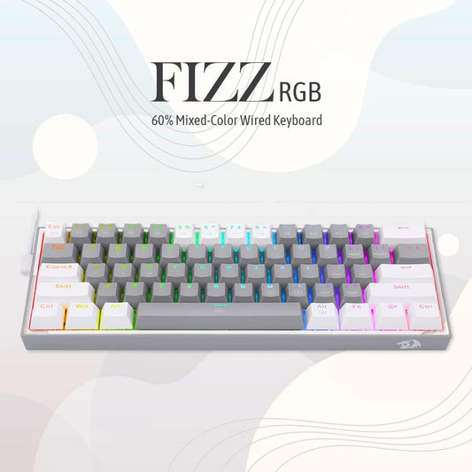 Keyboard Gaming Mechanical Redragon Fizz K617 60% RGB (Grey/White) - King Tech