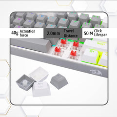 Keyboard Gaming Mechanical Redragon Fizz K617 60% RGB (Grey/White) - King Tech