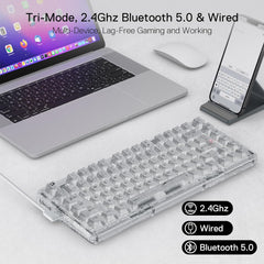 Keyboard Gaming Mechanical Redragon K649 Pro 75% Wireless RGB Crystal Clear - King Tech