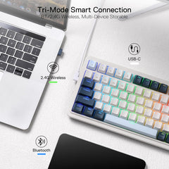 Keyboard Gaming Mechanical Redragon K688 WGL 98-Key Wireless RGB Gasket Knob (White/Grey/Light Blue) - King Tech