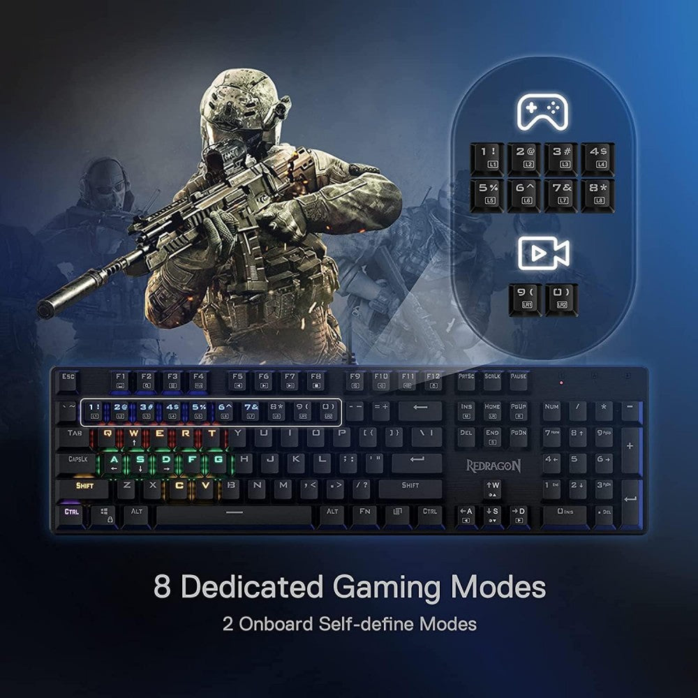 Keyboard Gaming Mechanical Redragon Valheim Elite K608 Rainbow (Brown Switch) - King Tech