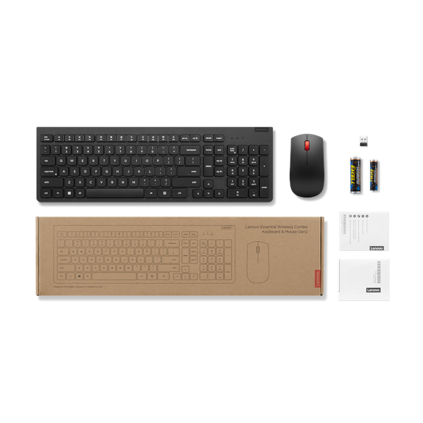 Lenovo 100 Wireless Keyboard and Mouse Combo - Arabic | 2.4GHz Wireless - 1600 DPI Mouse - Spill Resistant - Black