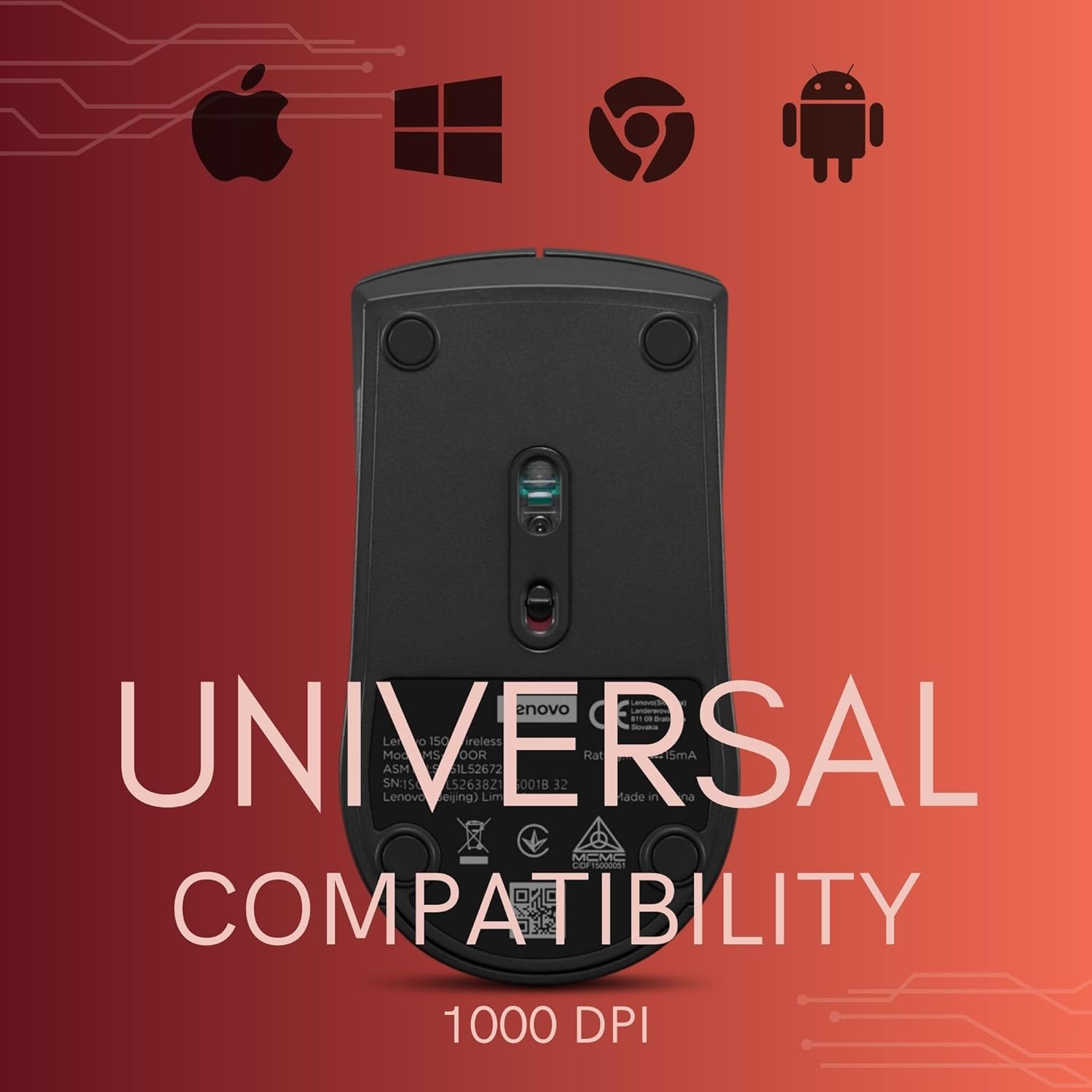 Lenovo 150 Wireless Mouse - Black | 2.4GHz USB - 1000 DPI - 12 Months Battery Life