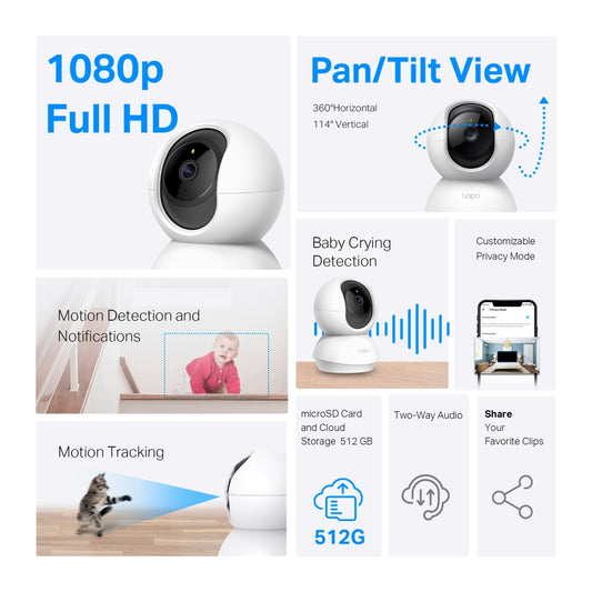 Mercusys Tapo C200 Pan/Tilt Home Security Wi-Fi Camera - 1080p Full HD