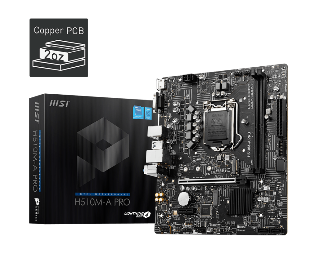 مجموعة اللوحة الأم ووحدة المعالجة المركزية MSI H510M-A PRO + Intel Core i5-11400F (درج ومروحة)