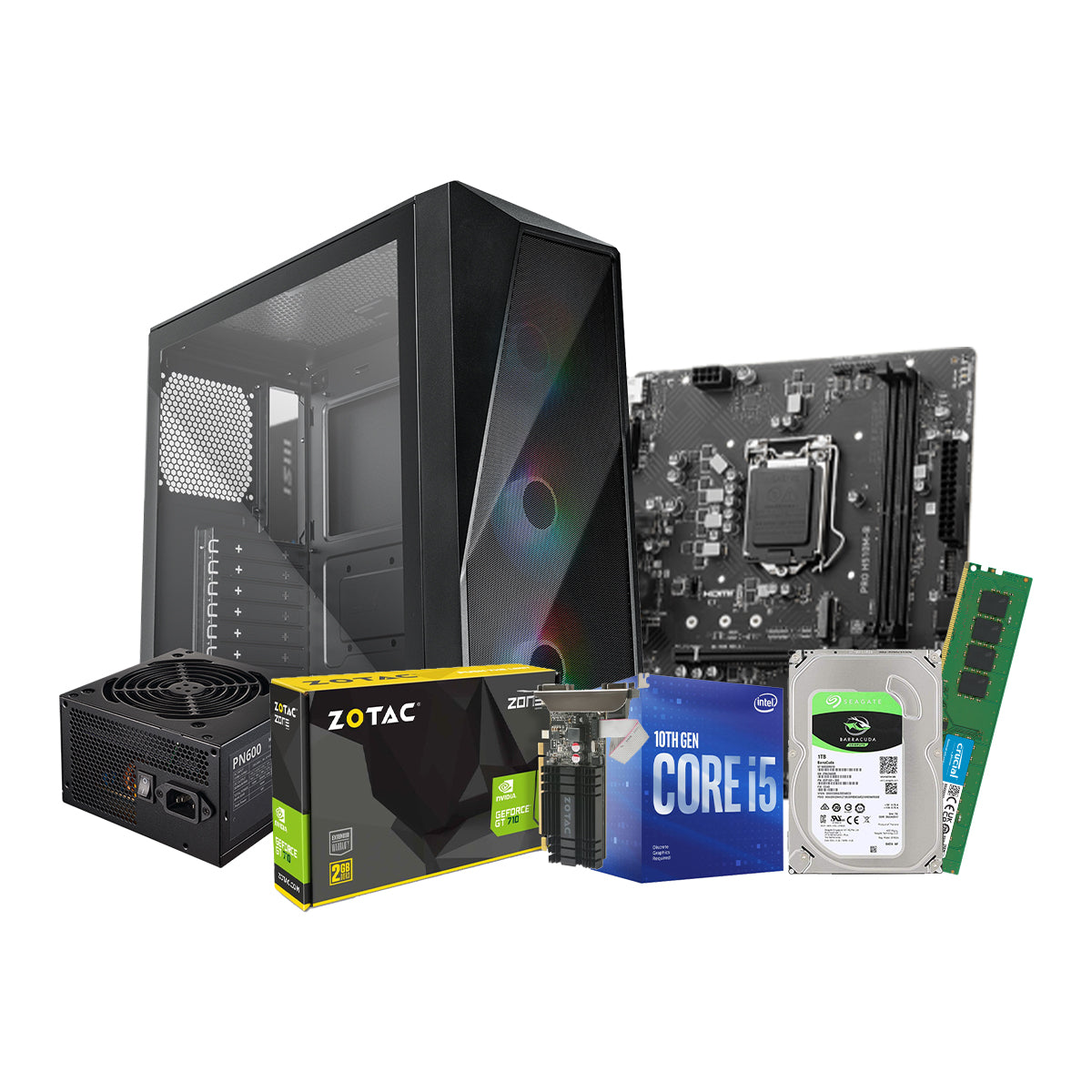 MSI PRO H510M-B - معالج Intel i5-10400F - ذاكرة وصول عشوائي DDR4 سعة 8 جيجابايت - قرص صلب سعة 1 تيرابايت - بطاقة رسومات Zotac GT 710 سعة 2 جيجابايت