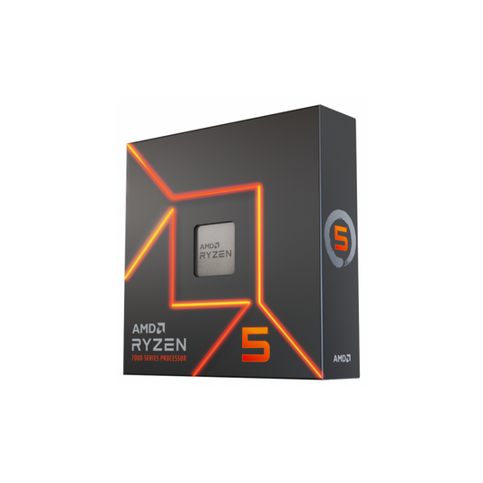 معالج AMD Ryzen 5 7600 (سداسي النواة، 12 خيطًا، 5.1 جيجاهرتز توربو، AM5، معبأ مع مبرد)