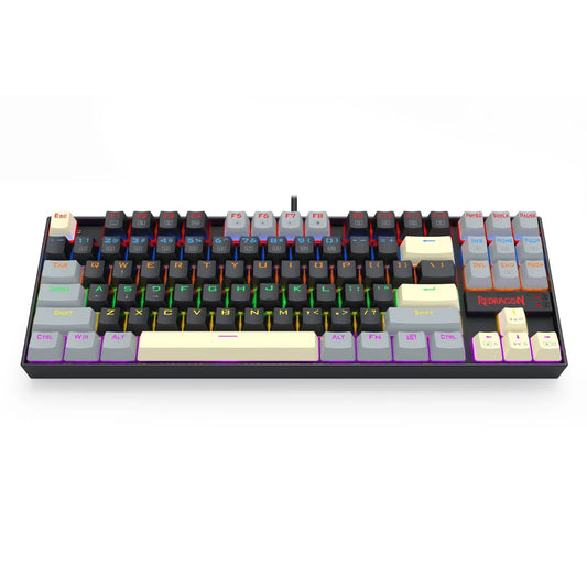 Redragon K552LGY-R Kumara Wired Mechanical TKL Gaming Keyboard - Black/Gray, Rainbow RGB, Red Switches