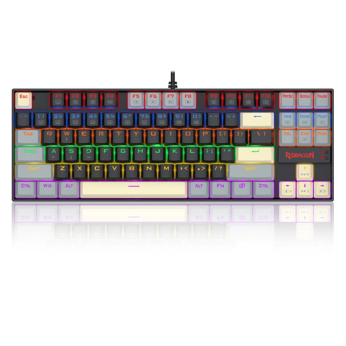 Redragon K552LGY-R Kumara Wired Mechanical TKL Gaming Keyboard - Black/Gray, Rainbow RGB, Red Switches