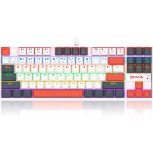 Redragon K552WLR-R Kumara Wireless Mechanical TKL Gaming Keyboard - White/Black, Rainbow RGB, Red Switches