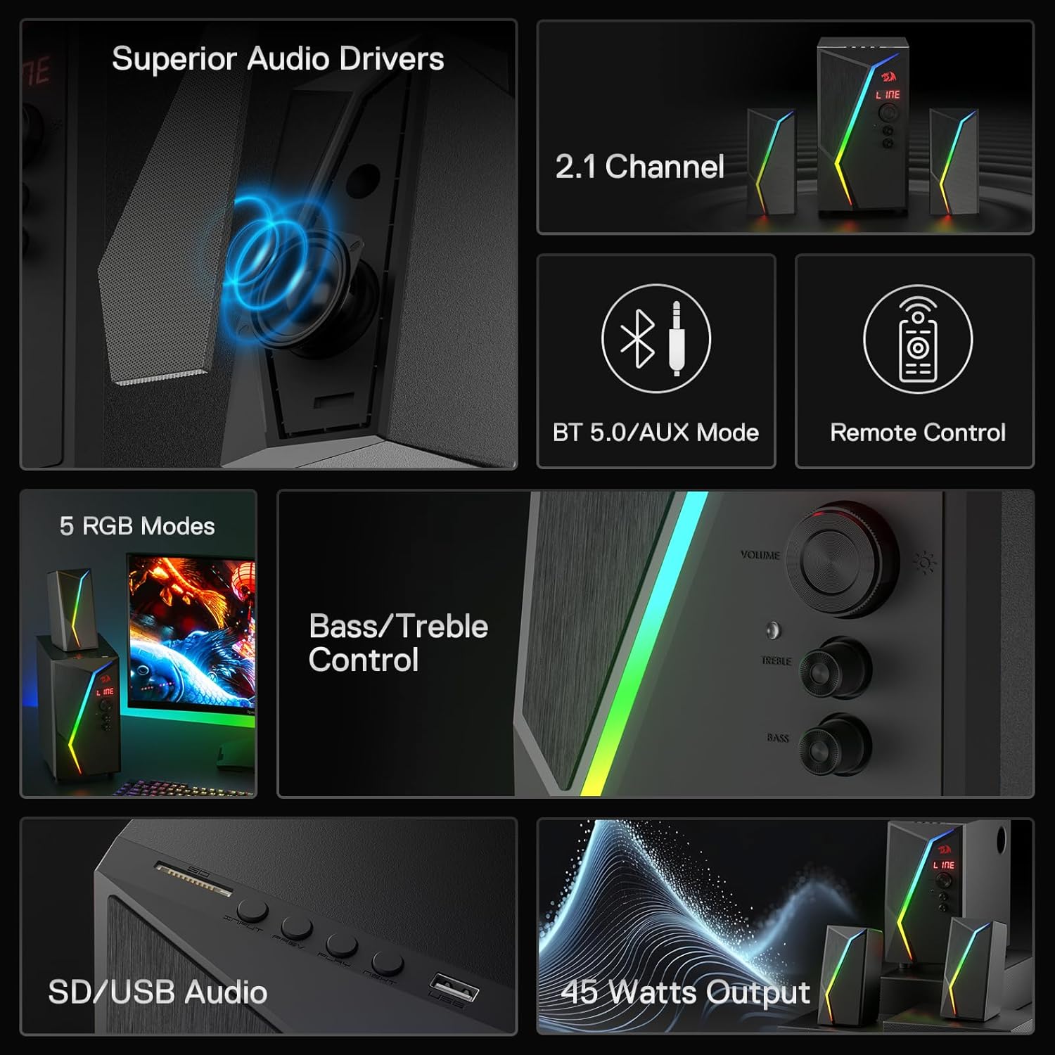 Speakers Gaming Redragon Anvil Pro GS520-PRO 2.1 RGB Subwoofer - King Tech