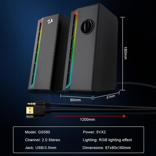 Speakers Gaming Redragon Calliope GS580 RGB Desktop 2.0 AUX - King Tech