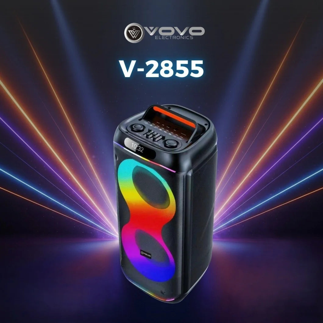 Vovo V-2855 Rechargeable Multimedia Bluetooth Speaker - Double 8 Inch