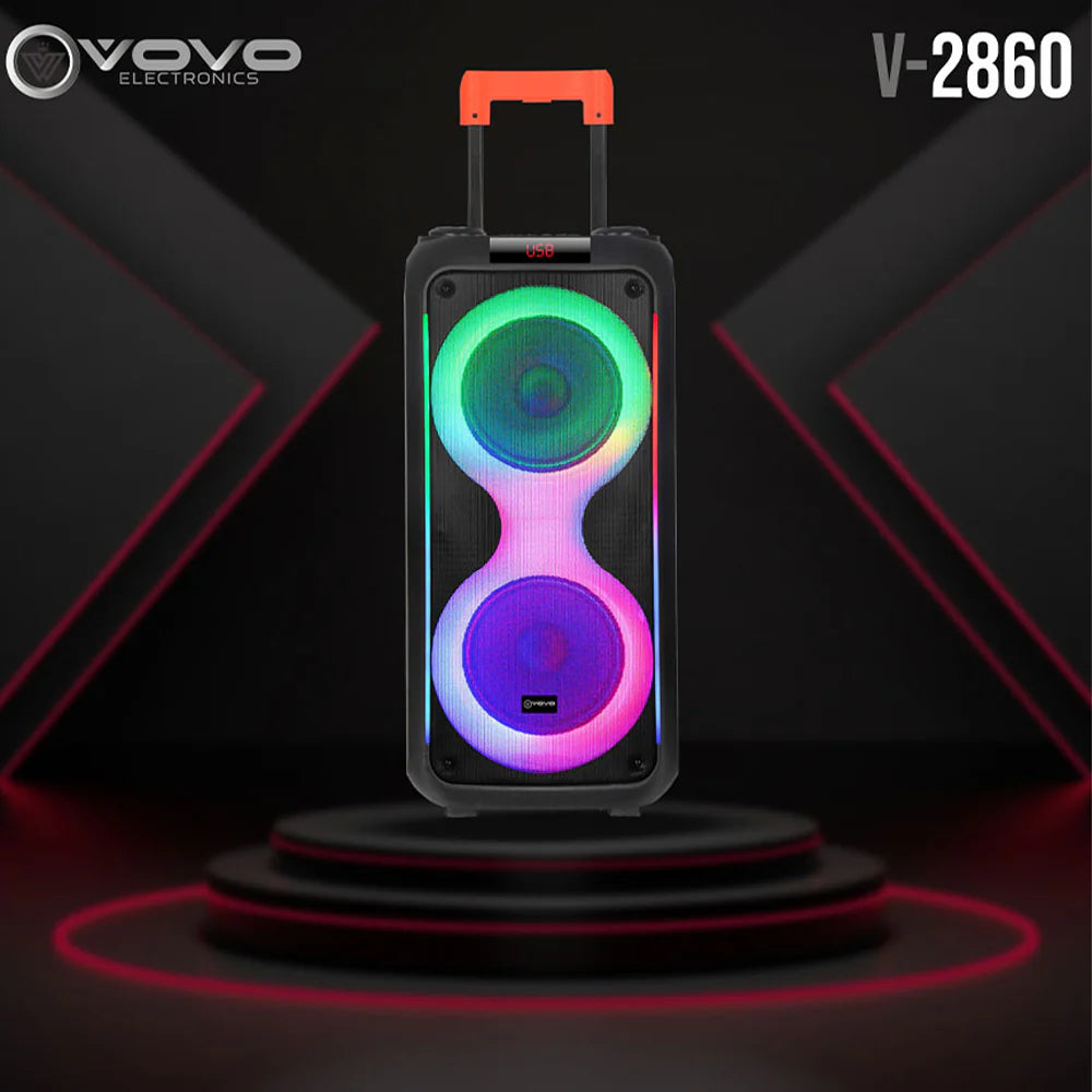 Vovo V-2860 Rechargeable Multimedia Bluetooth Speaker - Double 8 Inch